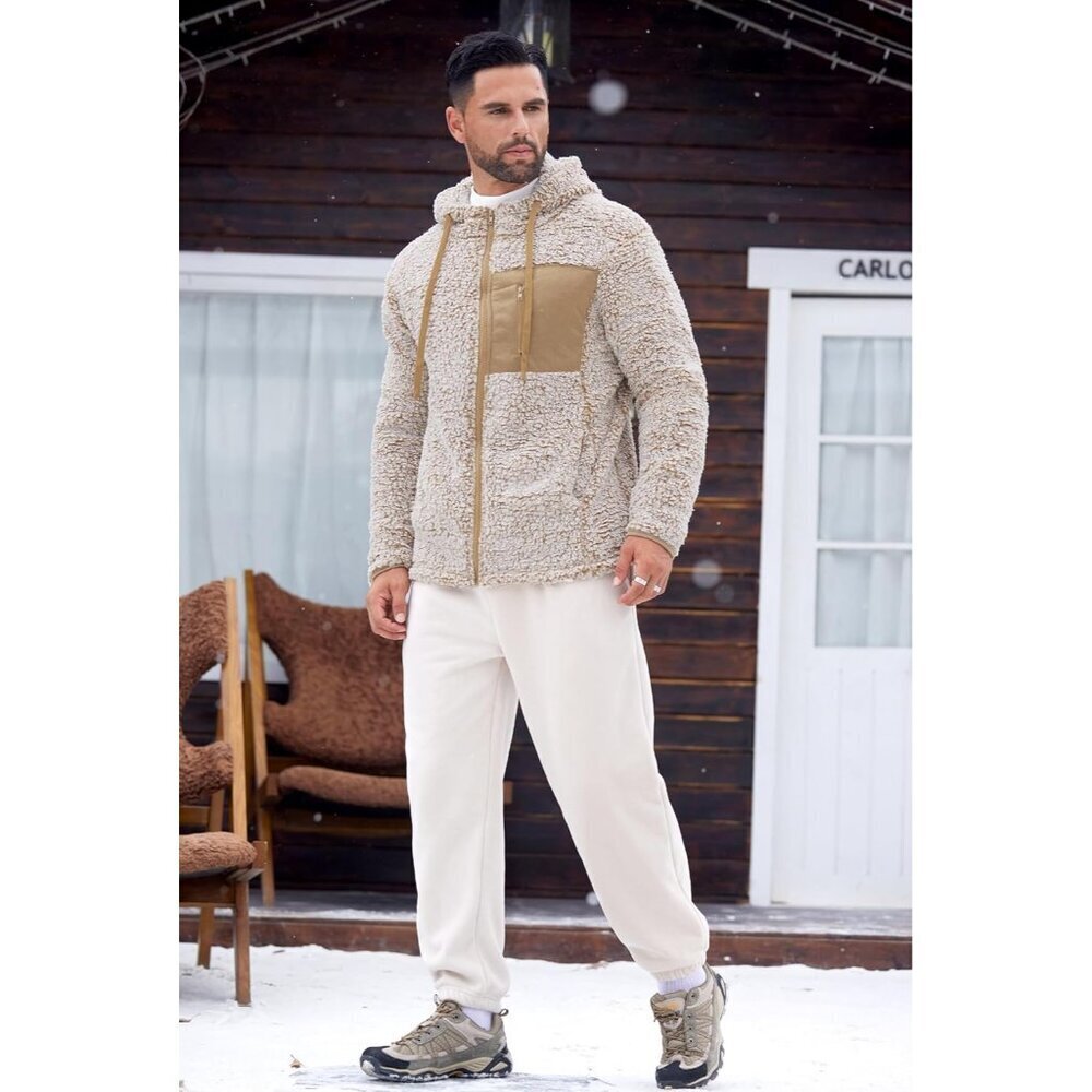 Men's Sherpa Jacket Fuzzy Warm Lightweight Winter Hoodie S-XXL - Picture 7 of 7